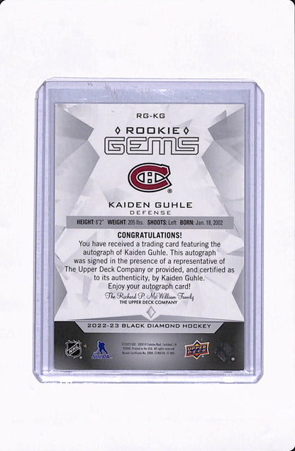 2022-23 BLACK DIAMOND HOCKEY KAIDEN GUHLE ROOKIE GEMS AUTO