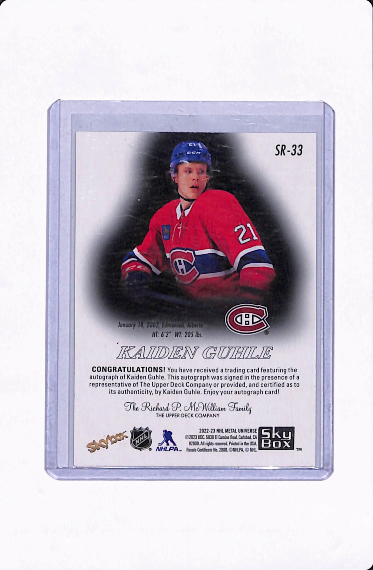 2022-23 SKYBOX METAL UNIVERSE KAIDEN GUHLE AUTO