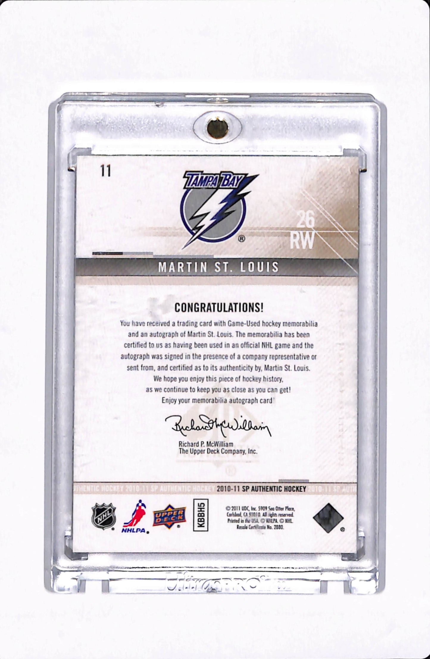 2010-11 SP AUTHENTIC MARTIN ST.LOUIS LIMITED AUTO PATCH /100