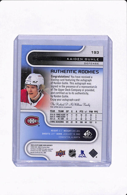 2022-23 SP GAME USED KAIDEN GUHLE AUTHENTIC ROOKIES AUTO