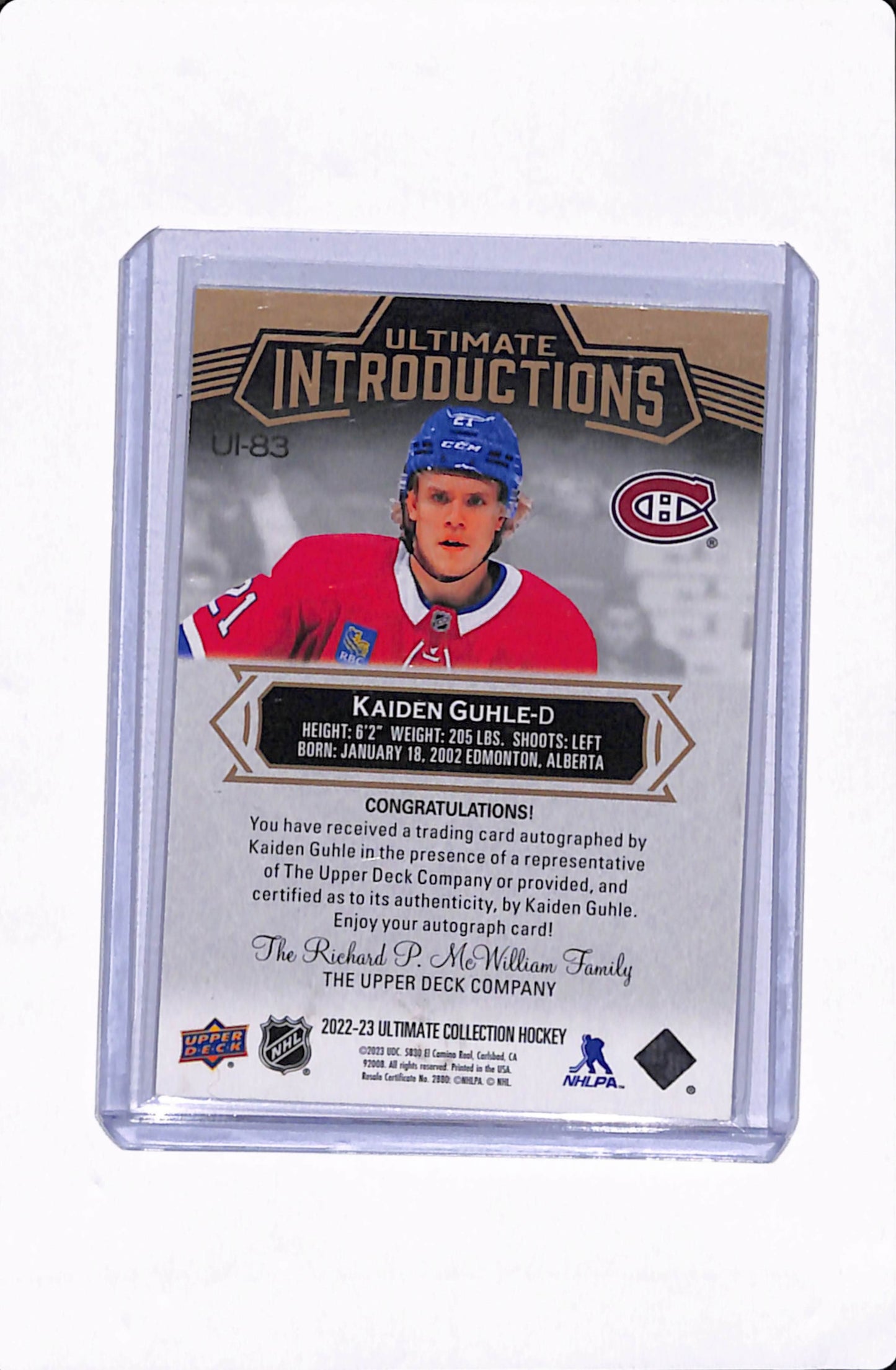 2022-23 ULTIMATE KAIDEN GUHLE INTRODUCTIONS AUTO