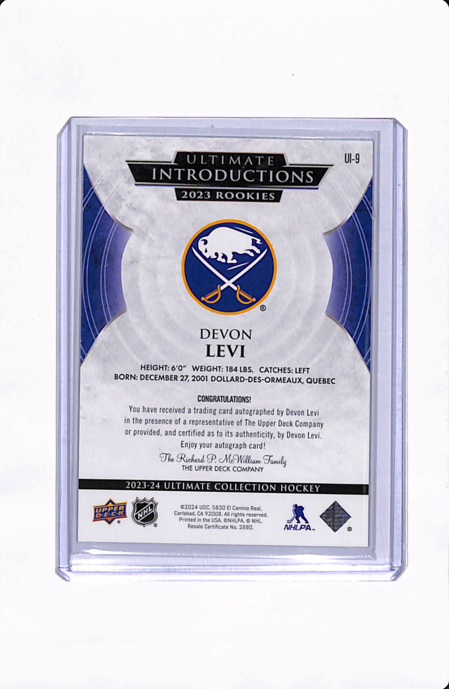 2023-24 ULTIMATE COLLECTION DEVON LEVI AUTO ULTIMATE INTRODUCTIONS