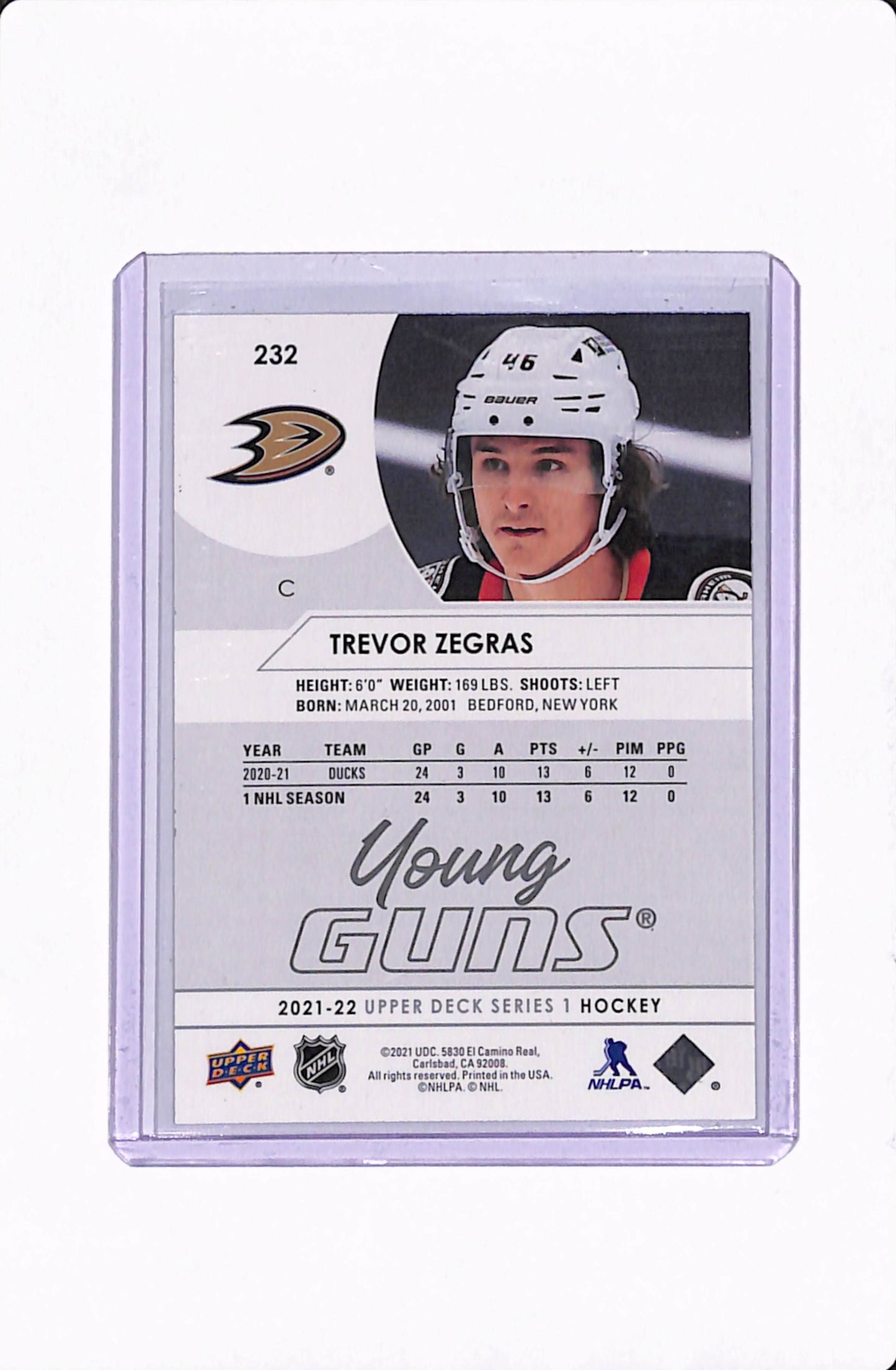 2021-22 UD SERIES 1 TREVOR ZEGRAS YOUNG GUNS