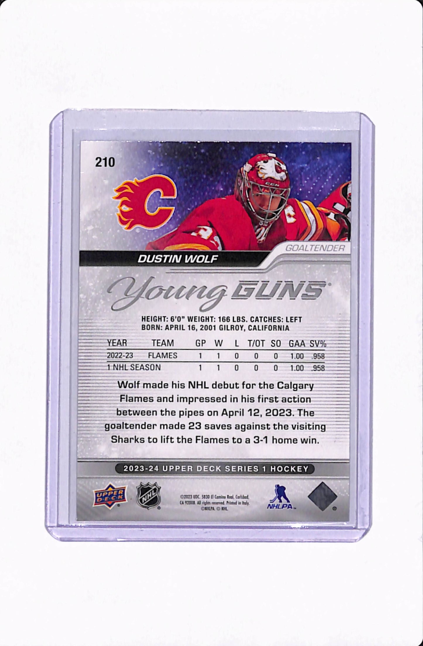 2023-24 UD SERIES ONE DUSTIN WOLF YOUNG GUNS