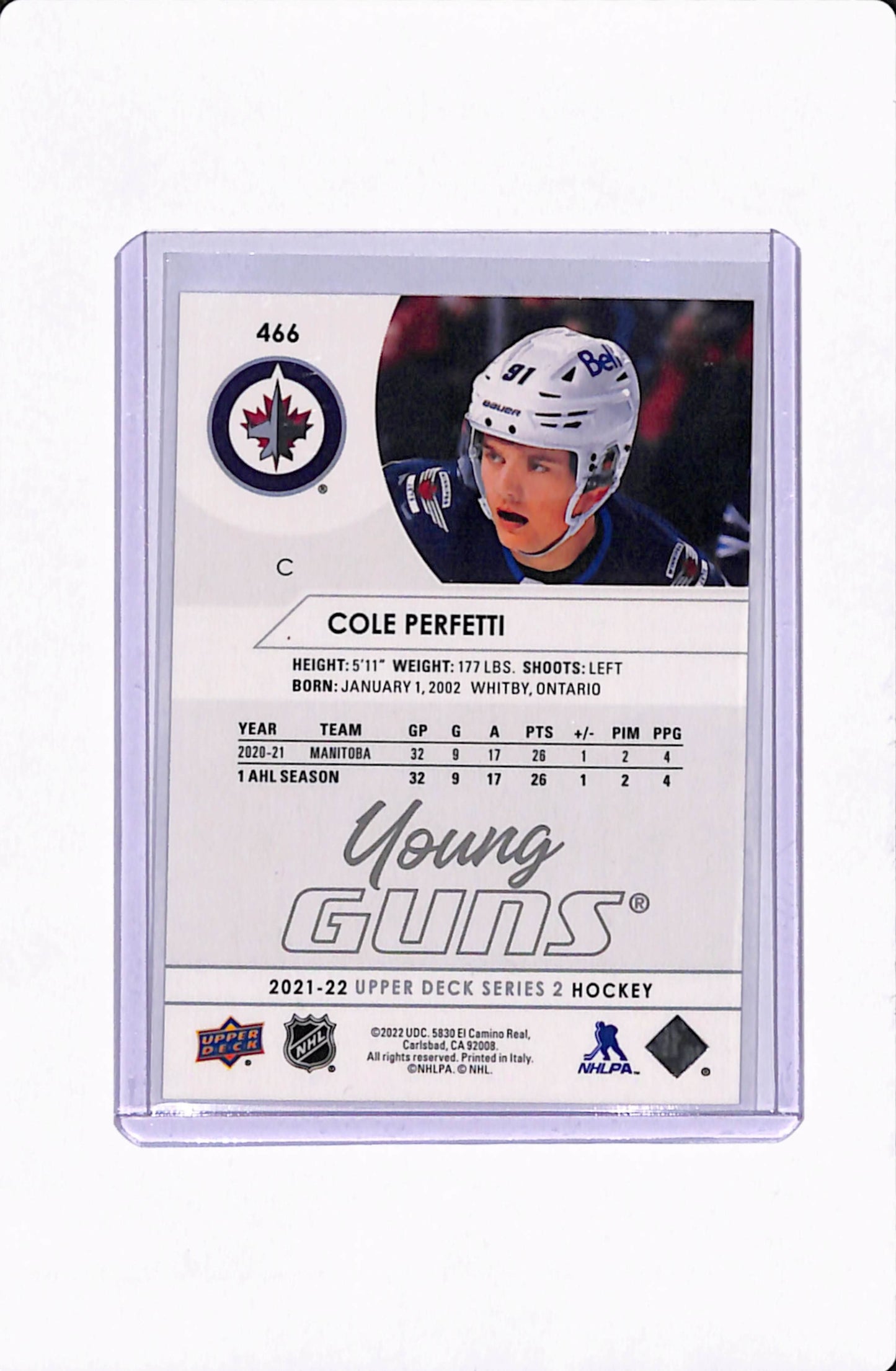 2021-22 UD SERIES 2 COLE PERFETTI YOUNG GUNS