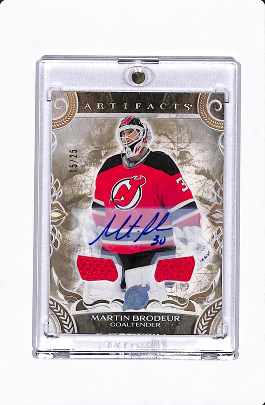 2024-25 UD ARTIFACTS MARTIN BRODEUR GOLD AUTO MATERIALS /25