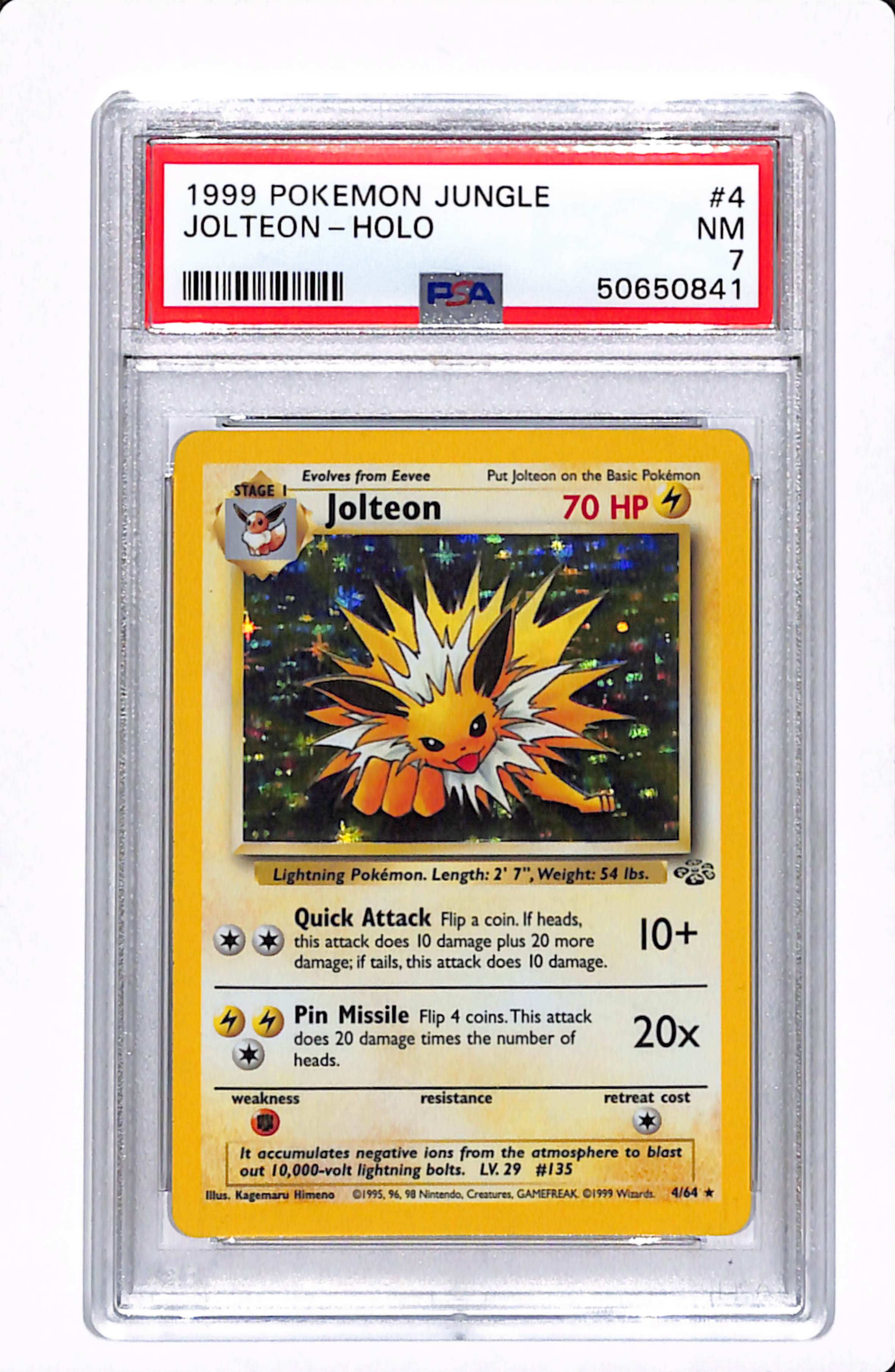 1999 POKEMON JUNGLE JOLTEON HOLO 4/64 PSA 7