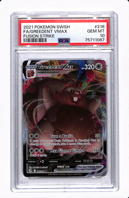 2021 POKEMON SWSH GREEDENT VMAX FUSION STRIKE 218/264 PSA 10