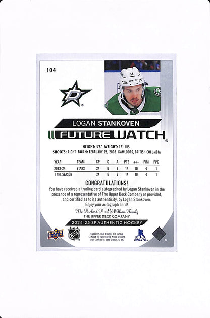 2024-25 UPPER DECK SP AUTHENTIC LOGAN STANKOVEN FUTURE WATCH AUTO /999 #104