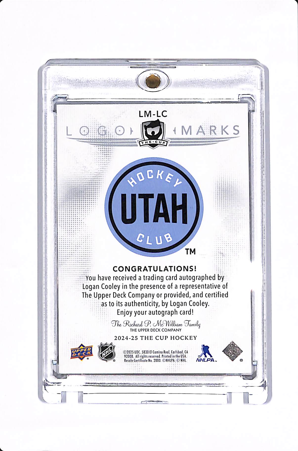 2024-25 UPPER DECK THE CUP LOGAN COOLEY LOGO MARKS AUTO #LM-LC