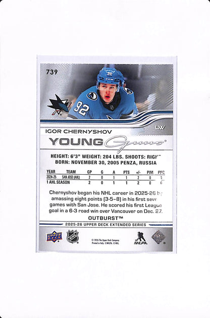 2025-26 UPPER DECK EXTENDED SERIES IGOR CHERNYSROV YOUNG GUNS OUTBURST #739