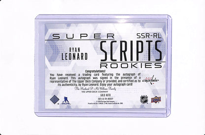 2025-26 UPPER DECK SPX HOCKEY RYAN LEONARD SUPER SCRIPTS GOLD AUTO /99 #SSR-RL