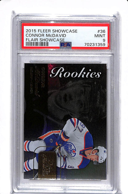 2015-16 UPPER DECK FLEER SHOWCASE CONNOR MCDAVID ROOKIE FLAIR SHOWCASE PSA 9 #36 *UPSIDE DOWN*