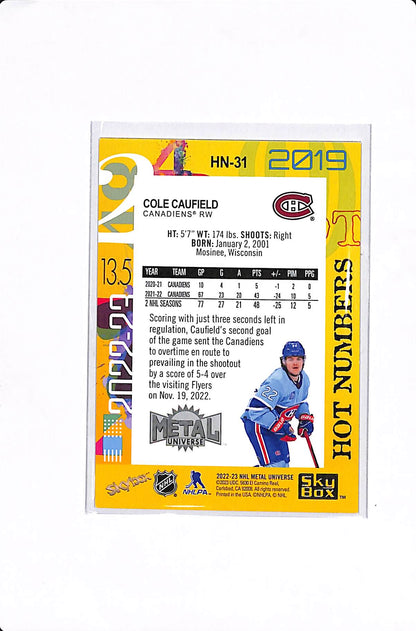 2022-23 UPPER DECK METAL UNIVERSE COLE CAUFIELD HOT NUMBERS #HN-31