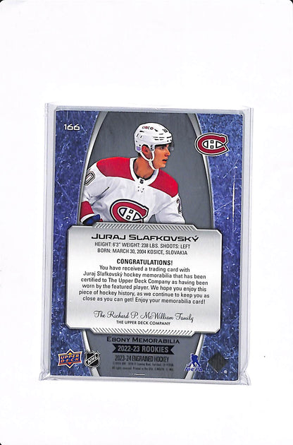 2023-24 UPPER DECK ENGRAINED JURAJ SLAFKOVSKY EBONY MEMORABILIA ROOKIE PATCH /15 #