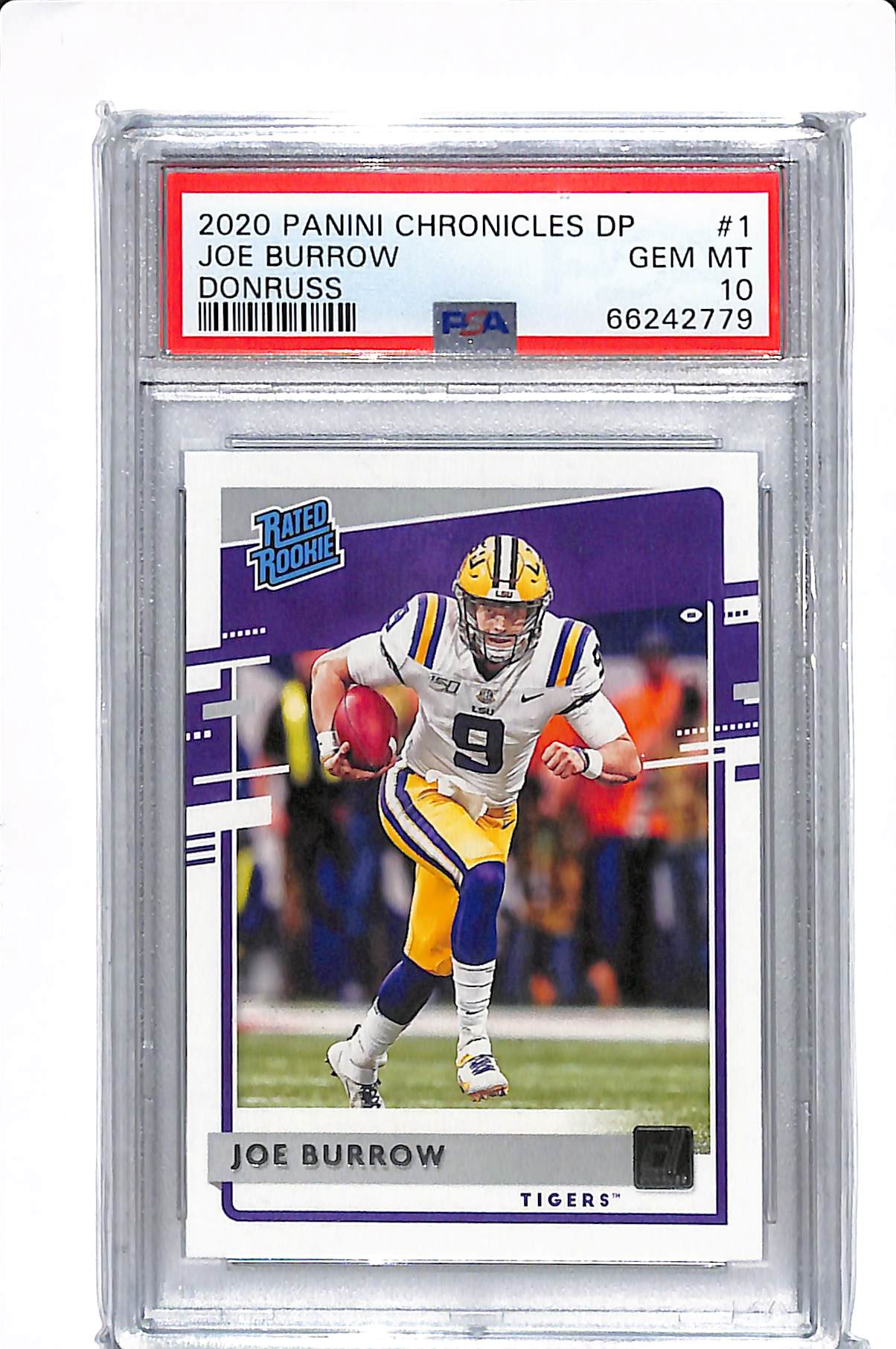 2020 PANINI CHRONICLES JOE BURROW DONRUSS RATED ROOKIES #1 PSA 10 LSU