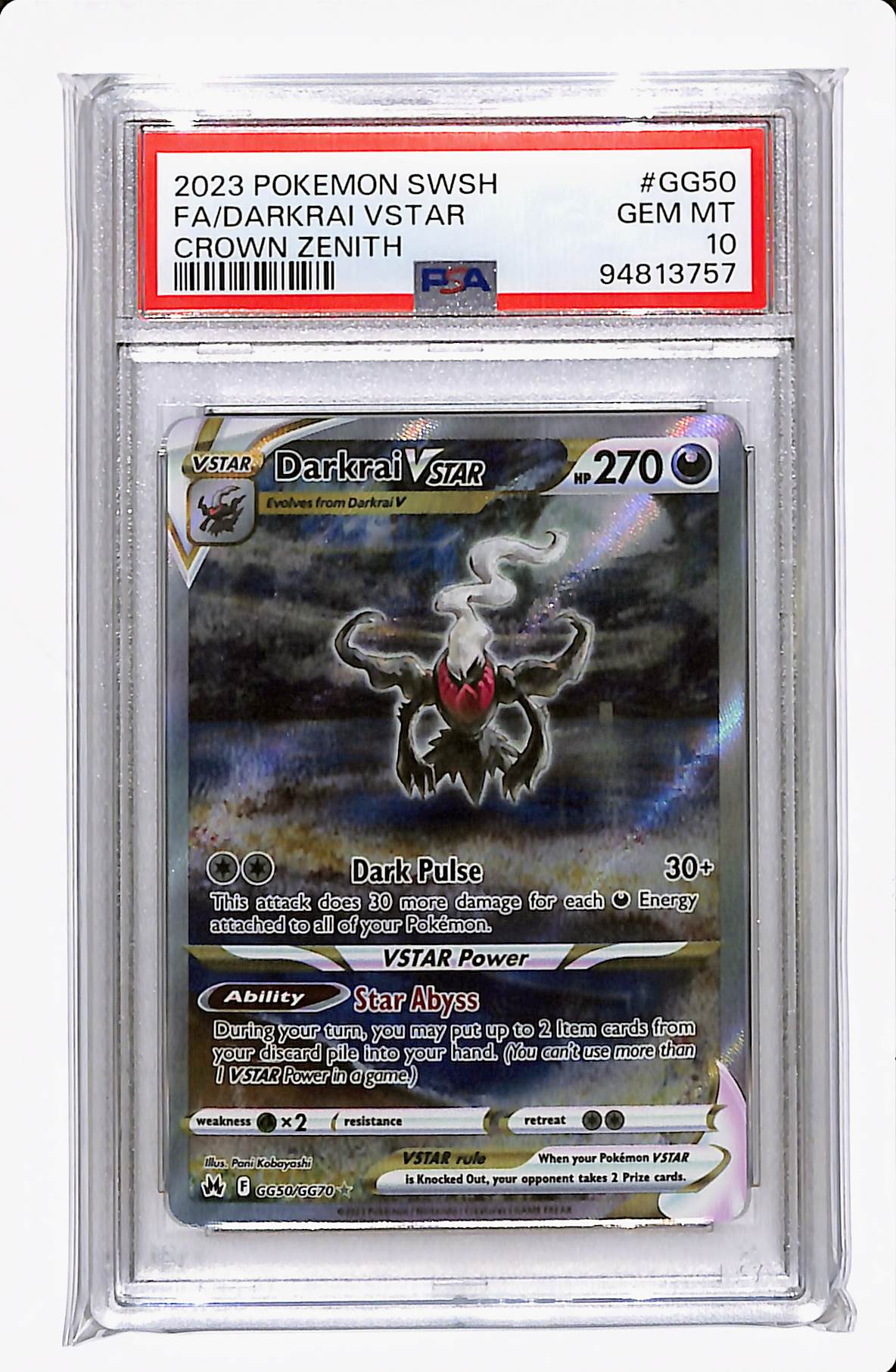 2023 POKEMON SWSH FA/DARKRAI VSTAR CROWN ZENITH PSA 10