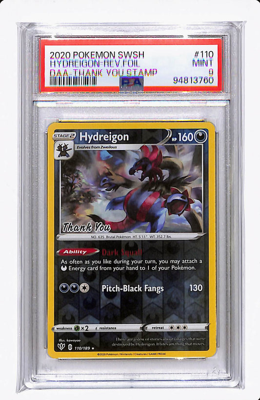 2020 POKEMON SWSH HYDREIGON-REV FOIL THANK YOU STAMP PSA 9