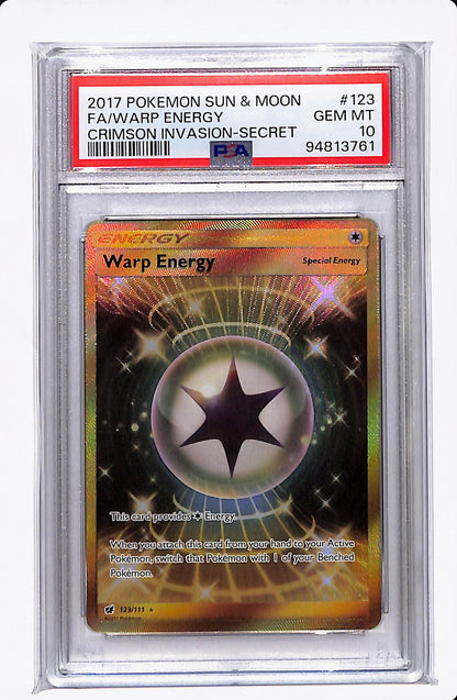 2018 POKEMON SUN & MOON WARP ENERGY CRIMSON INVASION -SECRET PSA 10