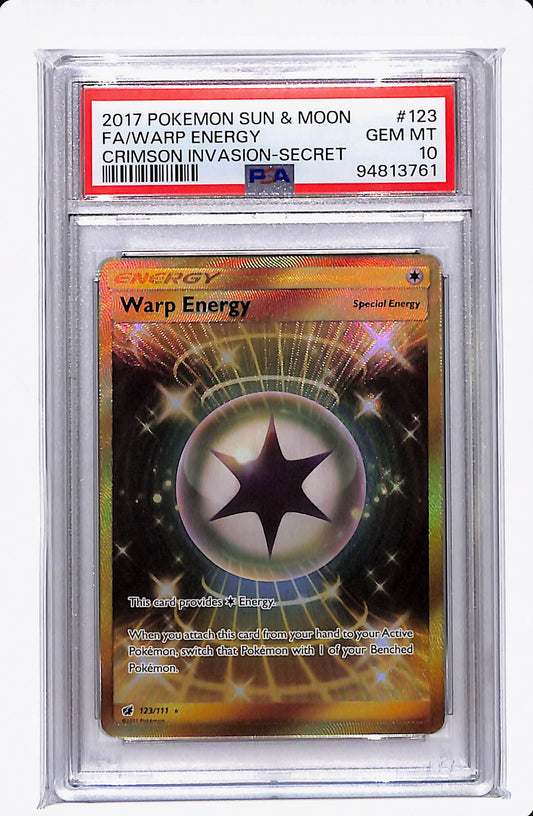 2018 POKEMON SUN & MOON WARP ENERGY CRIMSON INVASION -SECRET PSA 10
