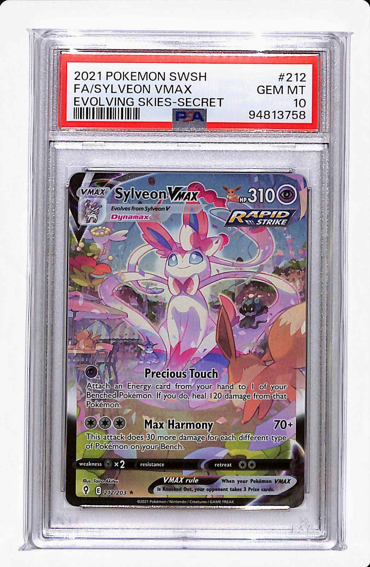 2021 POKEMON SWSH SYLVEON VMAX EVOLVING SKIES-SECRET PSA 10