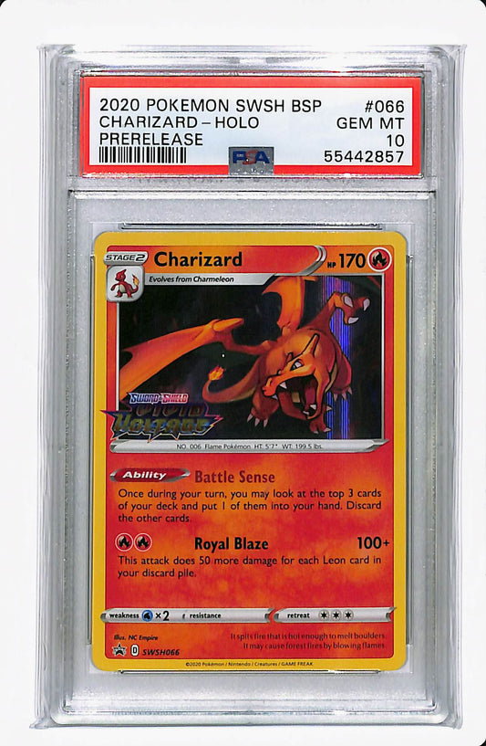 2020 POKEMON SWSH BSP CHARIZARD HOLO PRERELEASE PSA 10