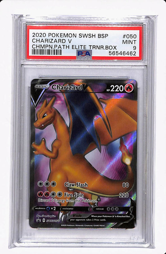 2020 POKEMON SWSH BSP CHARIZARD V CHAMPION PATH ELITE TRNR. BOX PSA 9
