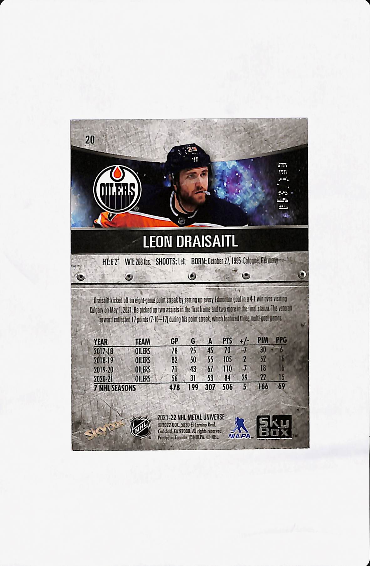 2021-22 METAL UNIVERSE LEON DRAISAITL PRECIOUS METAL GEMS /100