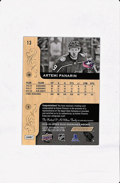 2018-19 UPPER DECK ENGRAINED ARTEMI PANARIN AUTOGRAPH