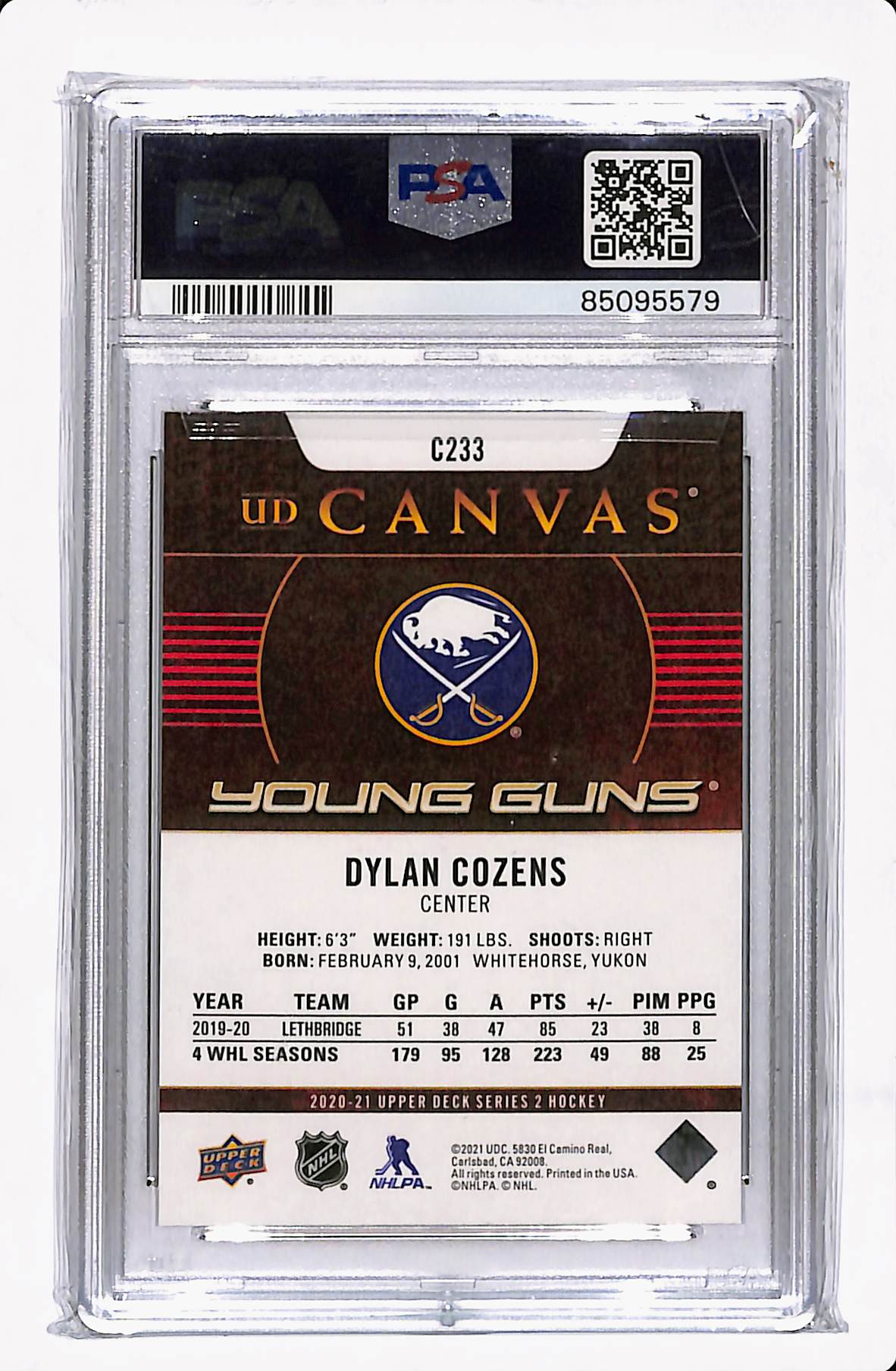 2020-21 UPPER DECK SERIES 2 DYLAN COZENS YOUNG GUNS CANVAS PSA 9