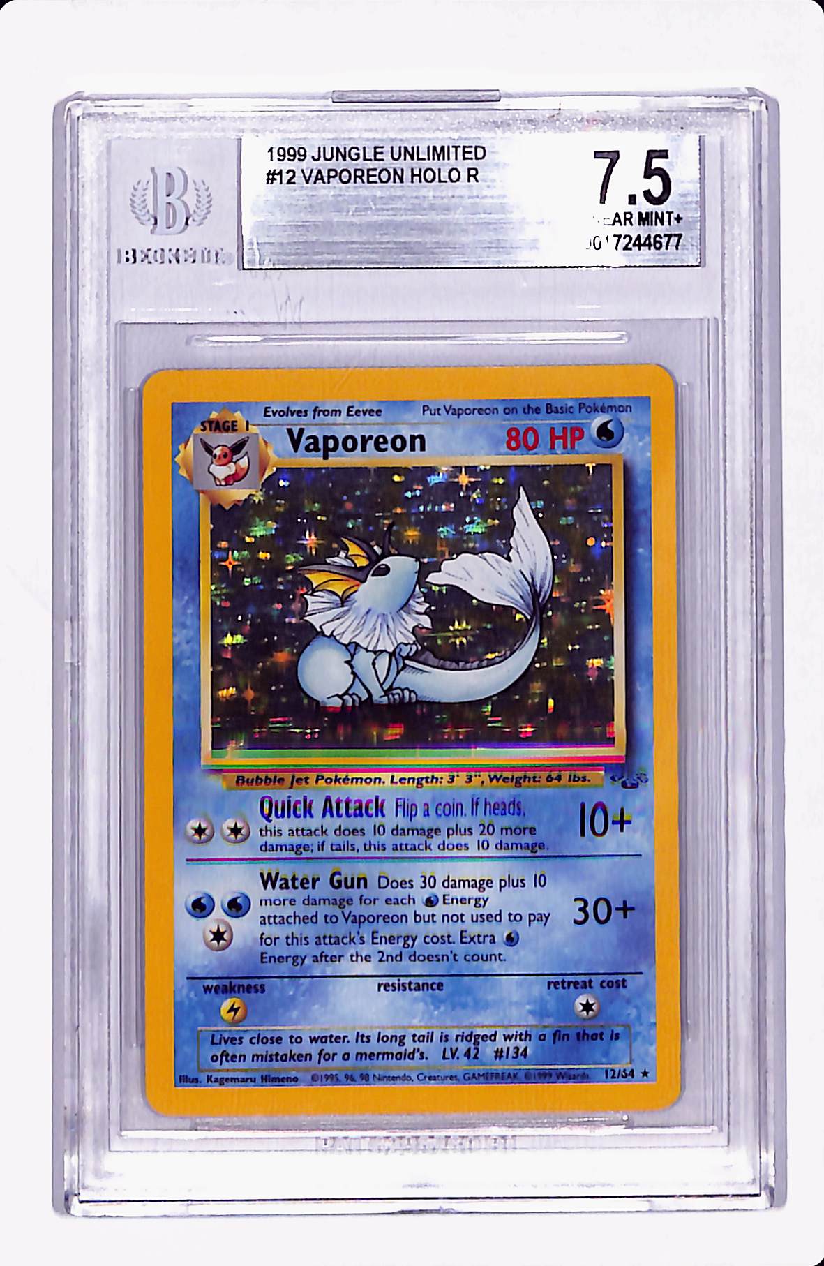 1999 JUNGLE UNLIMITED VAPOREON HOLO R BGS 7.5