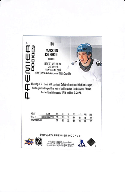 2024-25 UPPER DECK PREMIER MACKLIN CELEBRINI PREMIER ROOKIES /399 #101