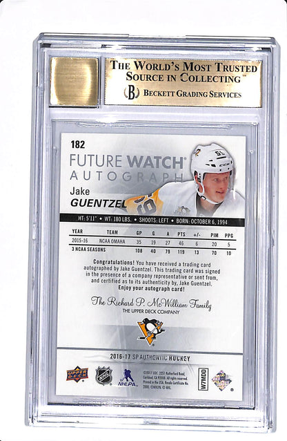 2016-17 UPPER DECK SP AUTHENTIC JAKE GUENTZEL FUTURE WATCH AUTO /999 BGS 9.5 AUTO 10 #182