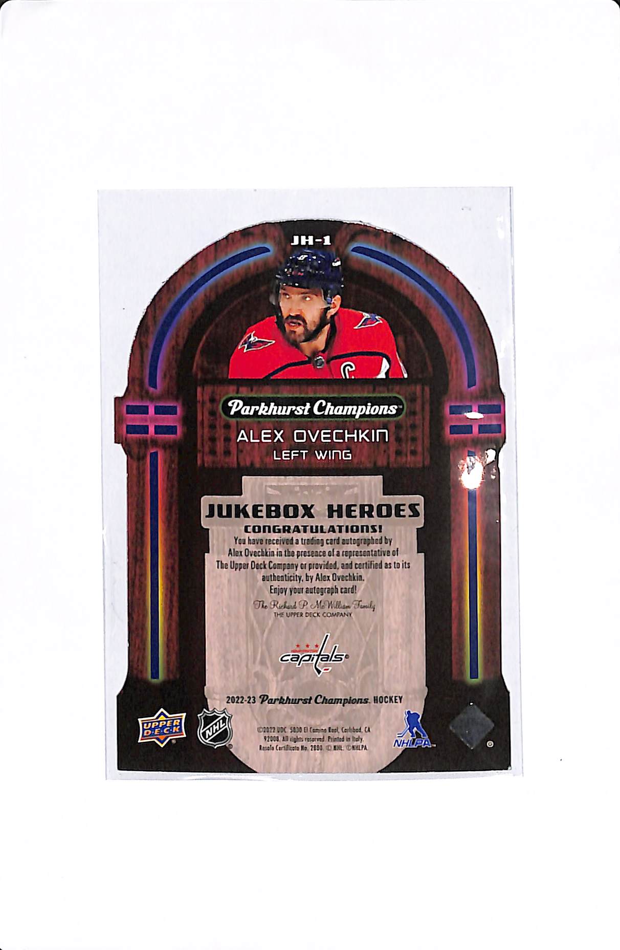 2022-23 UPPER DECK PARKHURST CHAMPIONS ALEX OVECHKIN JUKEBOX HEROES AUTO /10 #JH-1