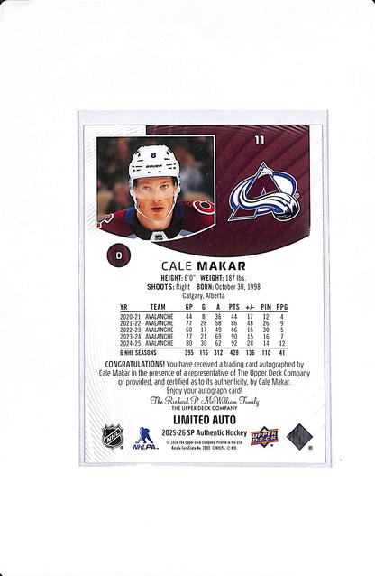 2025-26 UPPER DECK SP AUTHENTIC CALE MAKAR LIMITED AUTO #11
