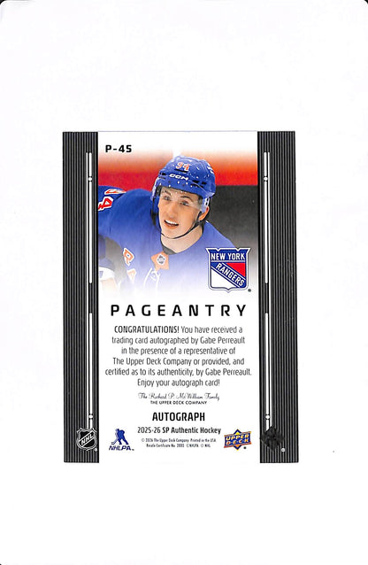 2025-26 UPPER DECK SP AUTHENTIC GABE PERREAULT PAGEANTRY AUTO #P-45