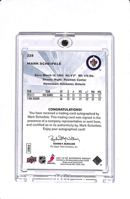 2011-12 UPPER DECK SP AUTHENTIC MARK SCHIEFELE FUTURE WATCH AUTO /999