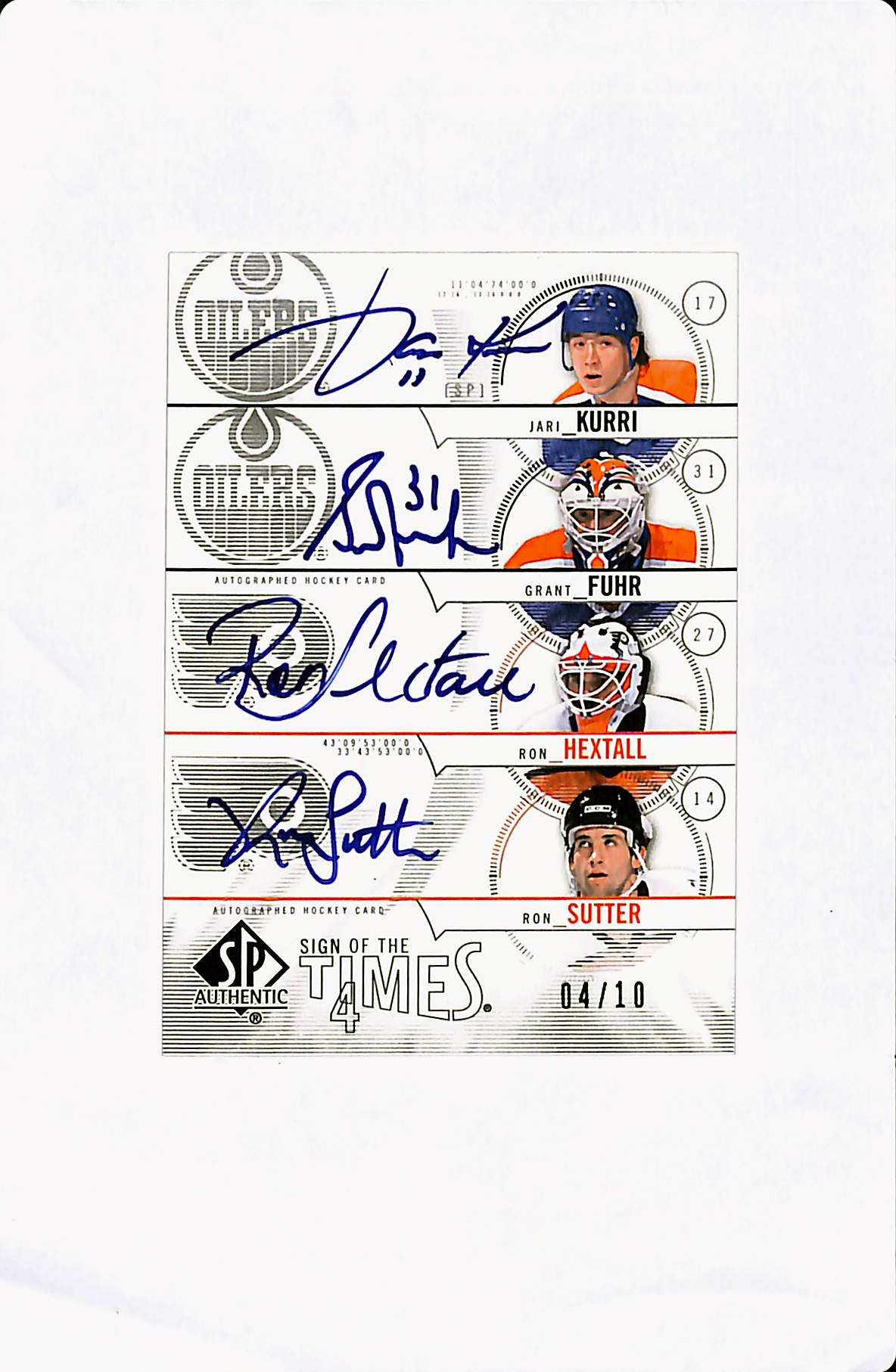 2009-10 SP AUTHENTIC HOCKEY SIGN OF THE TIMES 4 KURRI/FUHR/HEXTALL/SUTTER #/10