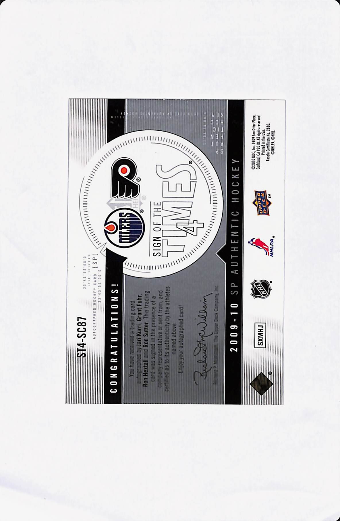 2009-10 SP AUTHENTIC HOCKEY SIGN OF THE TIMES 4 KURRI/FUHR/HEXTALL/SUTTER #/10