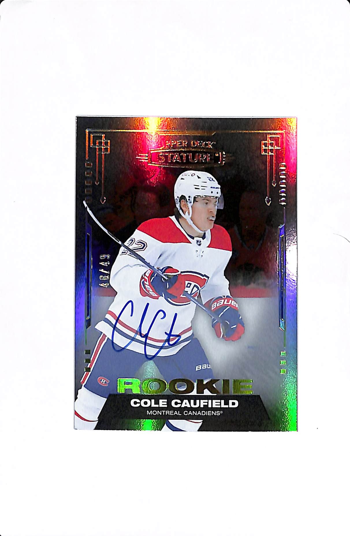 2021-22 UPPER DECK STATURE COLE CAUFIELD PHOTO VARIANT ROOKIE AUTO /49 #165
