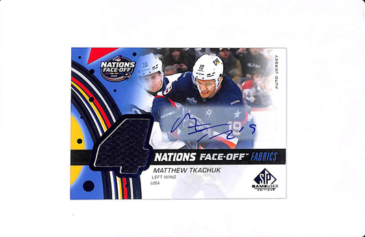 2025-26 UPPER DECK SP GAME USED MATTHEW TKACHUK 4 NATIONS FACE-OFF FABRICS AUTO #4N-MT
