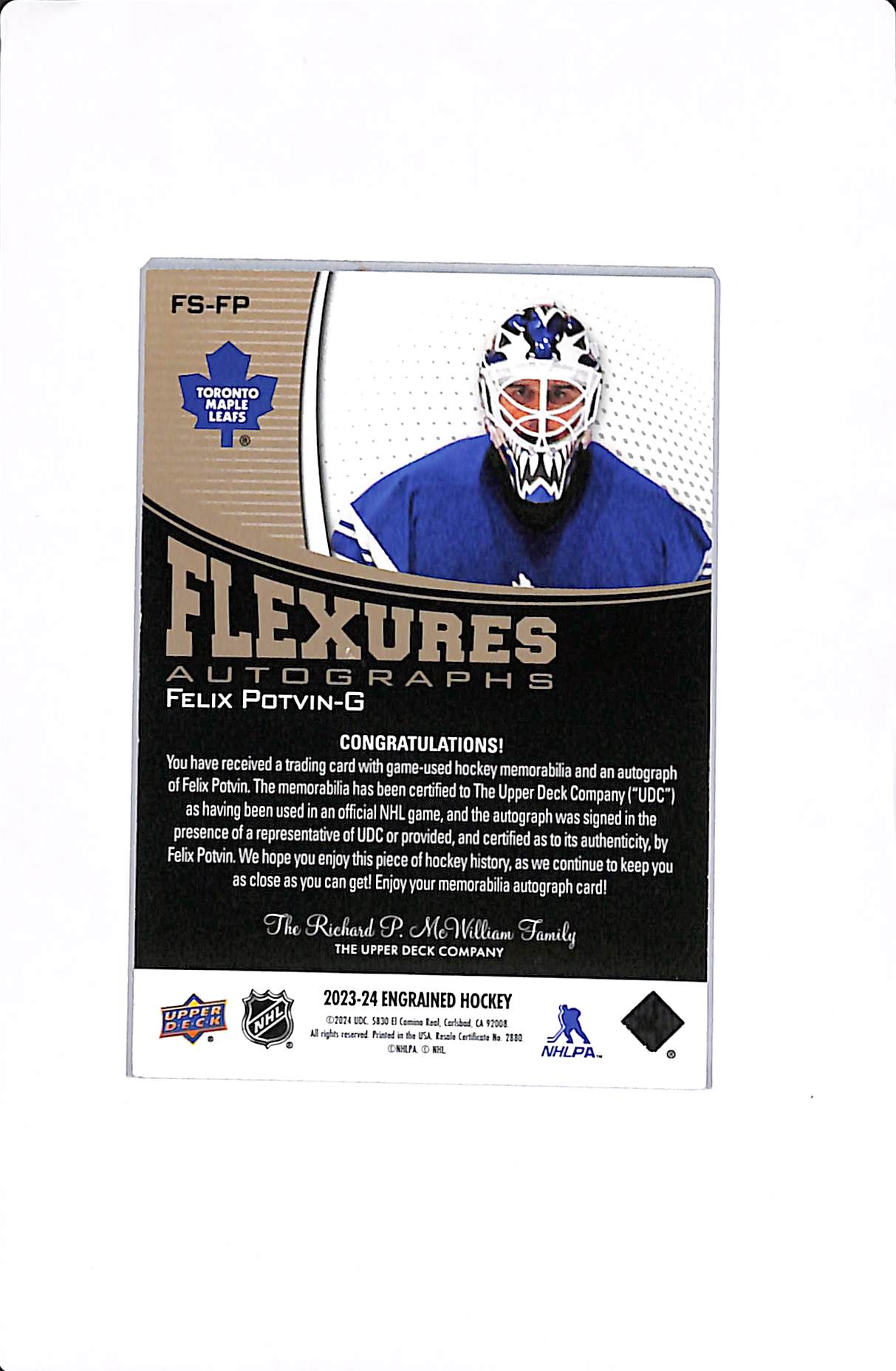 2023-24 UPPER DECK ENGRAINED FELIX POTVIN FLEXURES AUTOGRAPHS #FS-FP