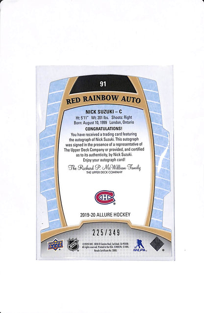 2019-20 UPPER DECK ALLURE NICK SUZUKI RED RAINBOW ROOKIE AUTO /349 #91