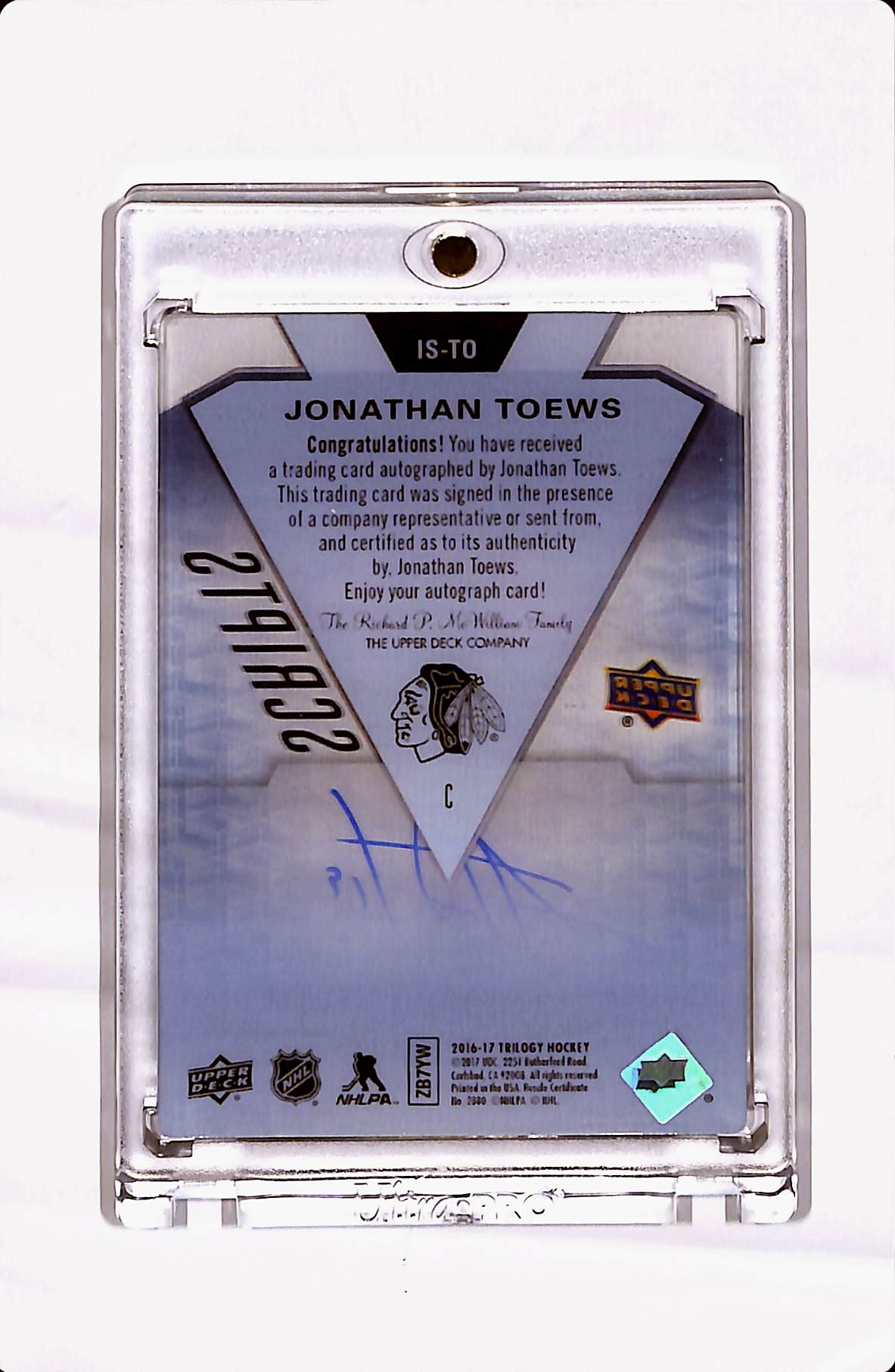 2016-17 TRILOGY ICE SCRIPTS JONATHAN TOEWS AUTO
