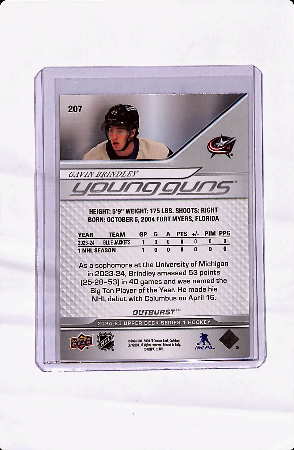 2024-25 UD SERIES 2 GAVIN BRINDLEY YOUNG GUNS OUTBURST