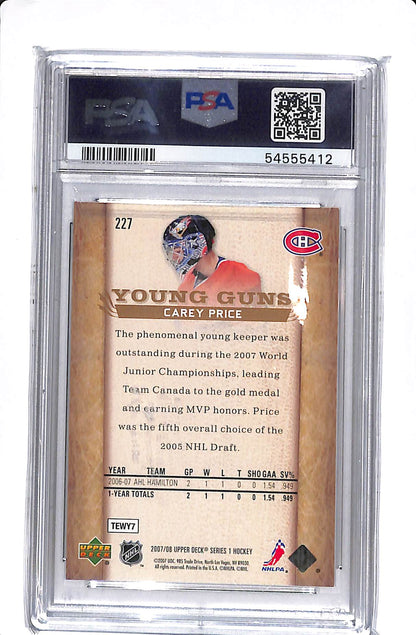 2007-08 UPPER DECK SERIES 1 CAREY PRICE YOUNG GUNS PSA 9 #227