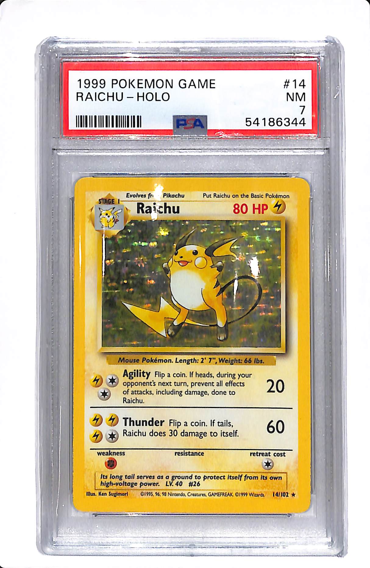 Raichu Base Set (Unlimited) Holo Rare 14 PSA 7