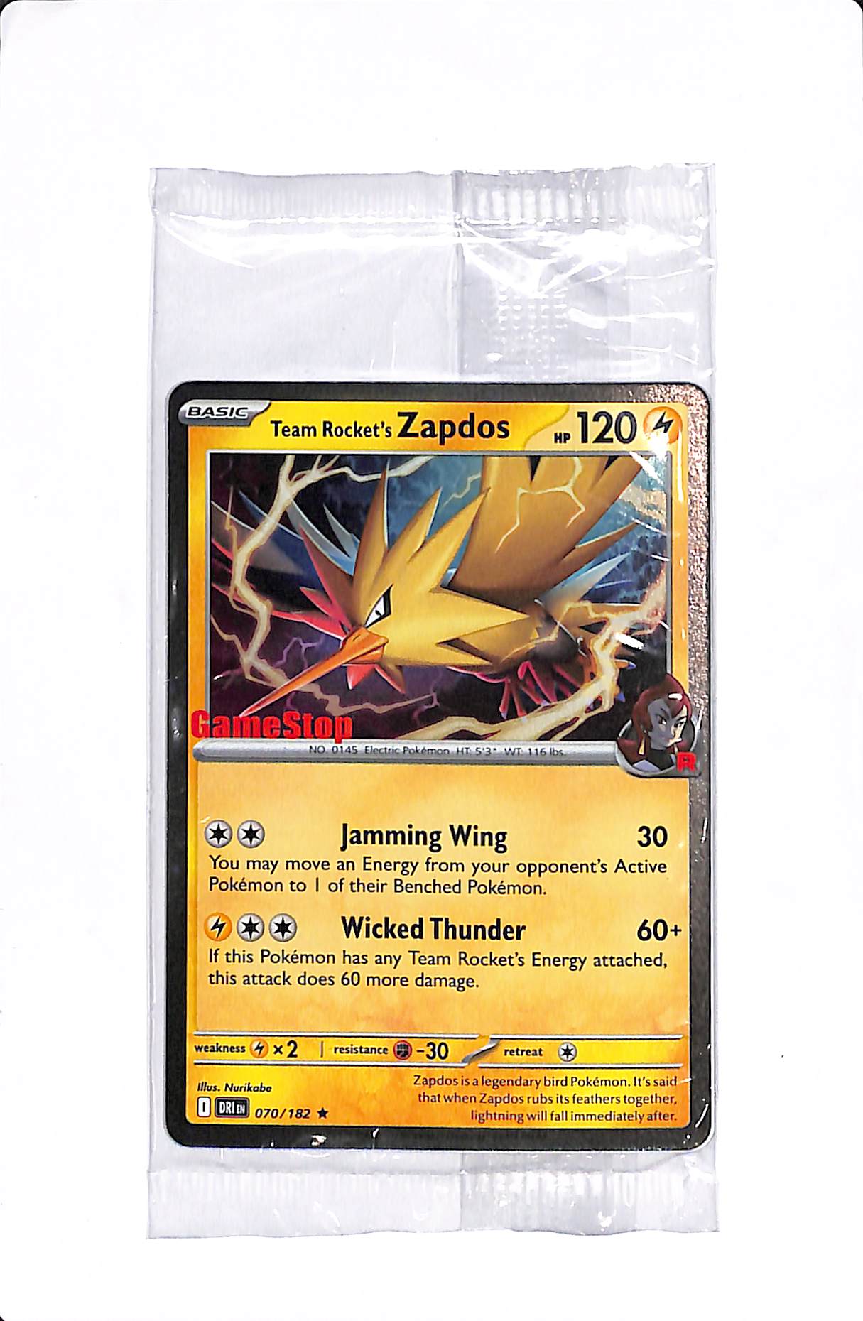 Team Rocket's Zapdos (Gamestop Exclusive) Promo 070/182 (SEALED)