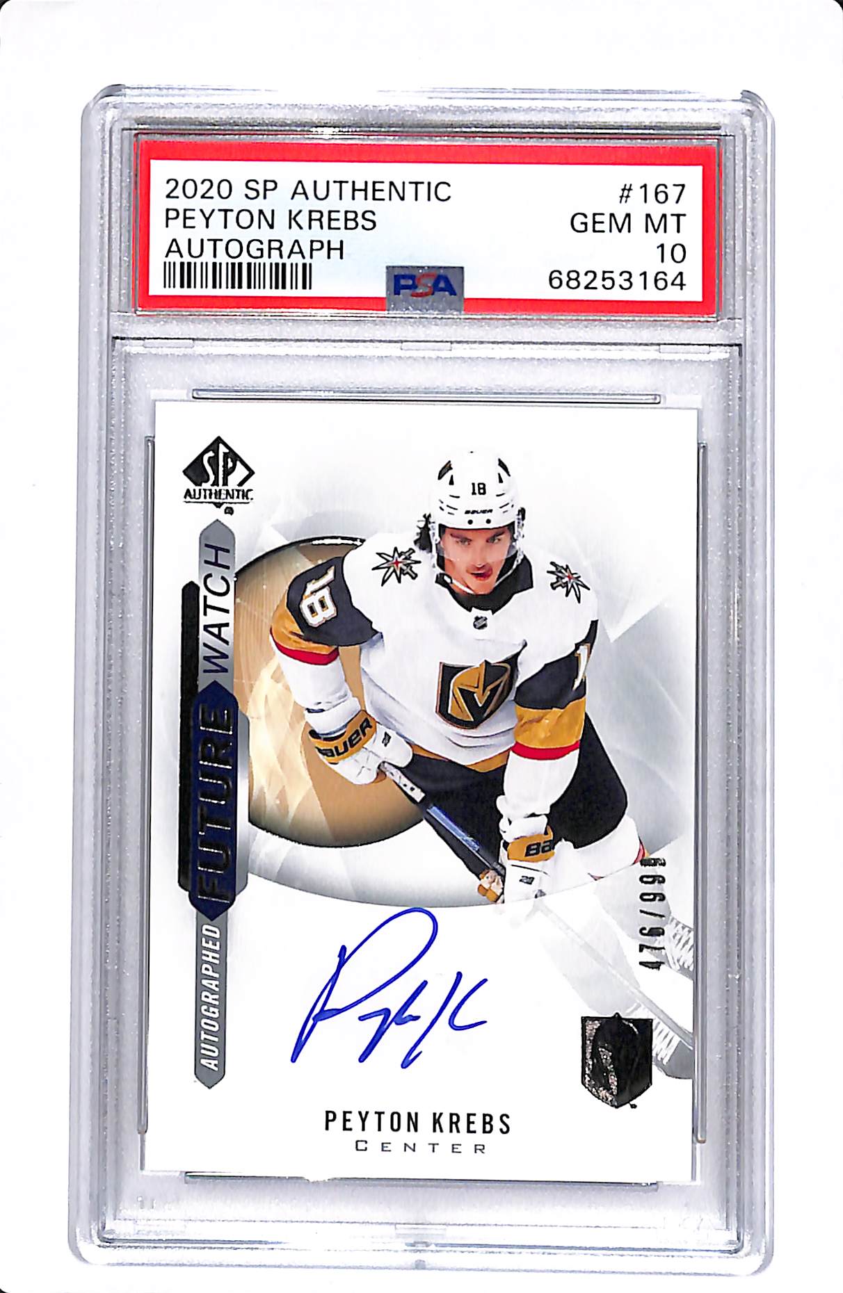 2020-21 SP AUTHENTIC #167 PEYTON KREBS FUTURE WATCH AUTOGRAPH /999 PSA 10