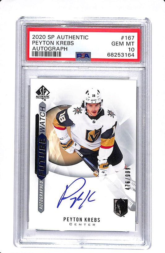 2020-21 SP AUTHENTIC #167 PEYTON KREBS FUTURE WATCH AUTOGRAPH /999 PSA 10